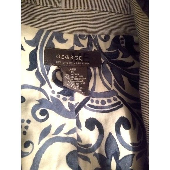 George Pinstripe 3/4 Sleeve Lined Blazer Blue Whit - Picture 4 of 5